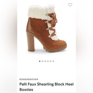 BCBG Faux Shearling Block Heeled Booties
